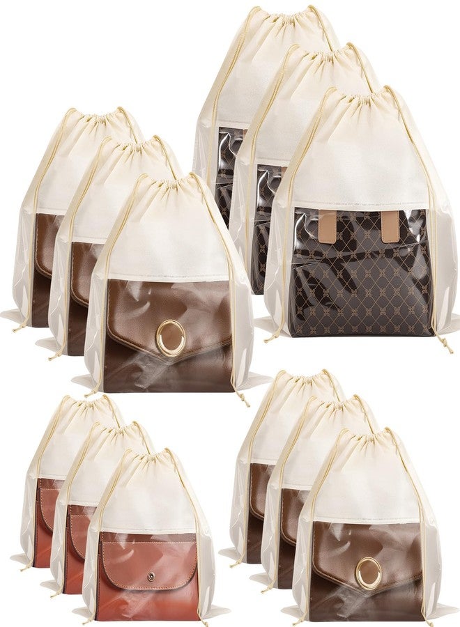 Bgtecho 12 Pcs Shoe Bags for Travel, Dust Bags for Handbags, Dustproof Drawstring Bags in 4 Size, Breathable Non Woven Fabric Storage Bag for Handbags Shoes Purses, Beige - Image 1