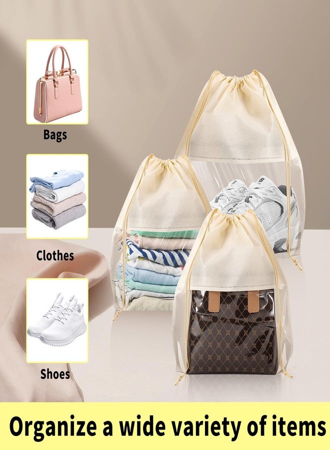 Bgtecho 12 Pcs Shoe Bags for Travel, Dust Bags for Handbags, Dustproof Drawstring Bags in 4 Size, Breathable Non Woven Fabric Storage Bag for Handbags Shoes Purses, Beige - Image 5