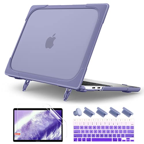 Batianda Shockproof Matte Case for M1 MacBook Air 13 Inch 2020 2019 2018 Model A2337 A2179 A1932 with Touch ID, Heavy Duty Hard Shell Case with Fold Kickstand & Keyboard Cover Skin, Lavender Gray - Image 1