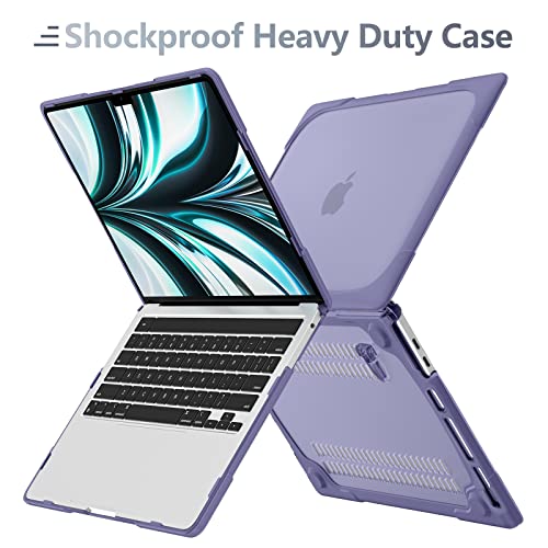 Batianda Shockproof Matte Case for M1 MacBook Air 13 Inch 2020 2019 2018 Model A2337 A2179 A1932 with Touch ID, Heavy Duty Hard Shell Case with Fold Kickstand & Keyboard Cover Skin, Lavender Gray - Image 3