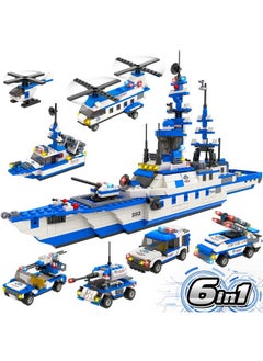 1169 Pieces City Police Station Building Kit 6 In 1 Military Battleship Building Toy With Police Cars Boat Airplane Best Stem Construction Toy Gift For Boys And Girls 612