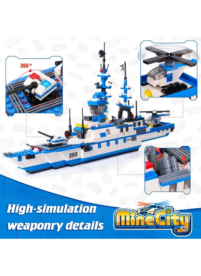 WishaLife - 1169 Pieces City Police Station Building Kit 6 In 1 Military Battleship Building Toy With Police Cars Boat Airplane Best Stem Construction Toy Gift For Boys And Girls 612 - Image 1