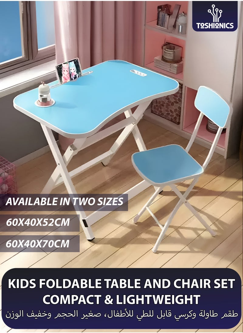 Toshionics Foldable Kids Table and Chair Set 60cm Children’s Toddlers Furniture Activity Playroom Craft Study Table Set Lightweight Compact Folding Portable Learning Table and Chair Set for Kids Boys and Girls  - Image 1