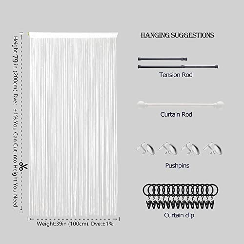 HSYLYM Beaded Curtain Beads Door String Curtains Ideal for Living Room Decor Wall Hanging Fringe Doorway Divider Bedroom Backdrop Hippie Window Closet Privacy Rod Pocket Dense (100x200cm,White) - Image 5