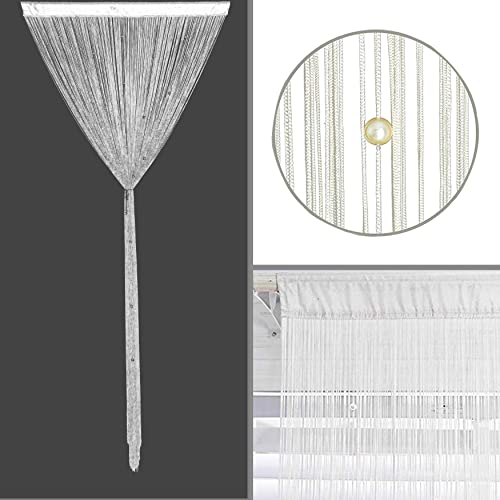 HSYLYM Beaded Curtain Beads Door String Curtains Ideal for Living Room Decor Wall Hanging Fringe Doorway Divider Bedroom Backdrop Hippie Window Closet Privacy Rod Pocket Dense (100x200cm,White) - Image 4