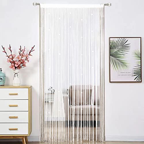 HSYLYM Beaded Curtain Beads Door String Curtains Ideal for Living Room Decor Wall Hanging Fringe Doorway Divider Bedroom Backdrop Hippie Window Closet Privacy Rod Pocket Dense (100x200cm,White) - Image 1