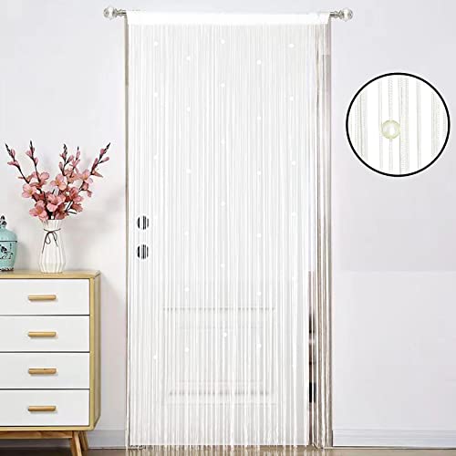HSYLYM Beaded Curtain Beads Door String Curtains Ideal for Living Room Decor Wall Hanging Fringe Doorway Divider Bedroom Backdrop Hippie Window Closet Privacy Rod Pocket Dense (100x200cm,White) - Image 2
