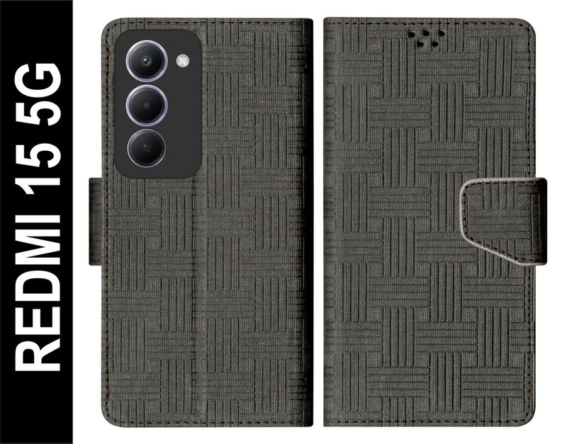 SBMS Flip Cover for REDMI 15 5G (6.9-inch) Back Cover Case with Magnatic Closure | Inbuilt Stand | Card & Money Pocket (Mat Black) - Image 2