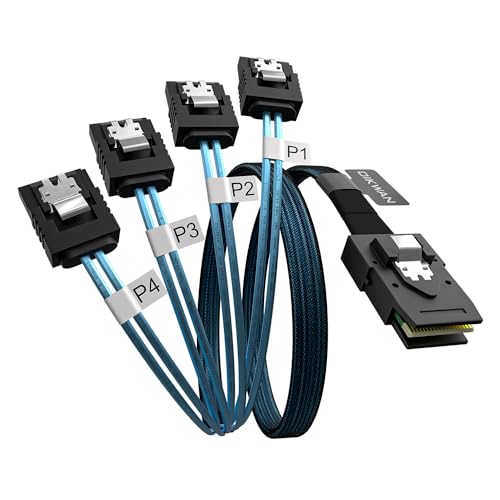 OIKWAN Mini SAS to 4 SATA Cable, 36 Pin SFF 8087 Host/Controller to 7 Pin SATA Target/Backplane, Compatible with PERC H310, RAID Controller(1M / 3.3FT) - Image 1