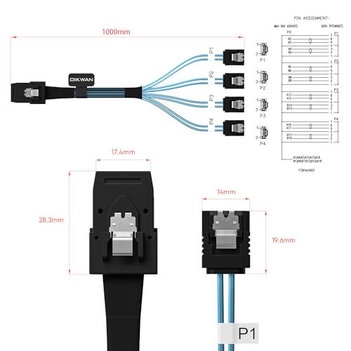 OIKWAN Mini SAS to 4 SATA Cable, 36 Pin SFF 8087 Host/Controller to 7 Pin SATA Target/Backplane, Compatible with PERC H310, RAID Controller(1M / 3.3FT) - Image 2