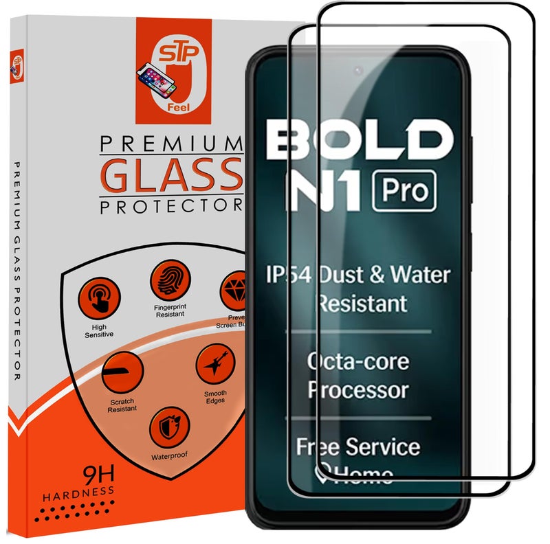 STP FEEL® Premium HD+ Tempered Glass Screen Protector Guard Compatible For Lava Bold N1 Pro 5G (6.67 Inch, Pack of 2) | Edge to Edge Coverage With Easy to installation kit for Smartphone - Image 1