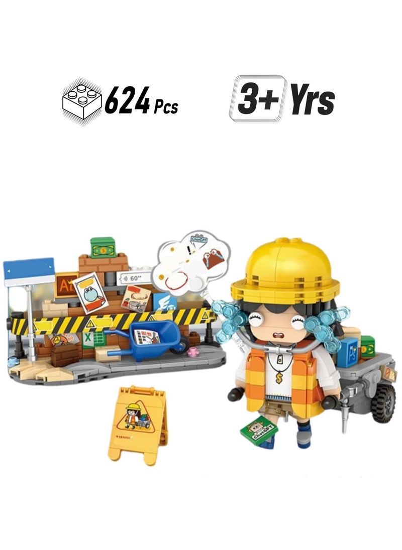 624pcs Hard-Working Brick-Moving Worker Model Set Building Blocks Creative Diy Collection Building Assembly Toys Children Adult Home Decoration  - Image 1