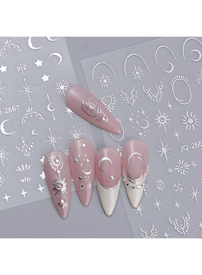 12 Sheets Silver Gold Moon Star Nail Art Stickers - 3D Self Adhesive Decals for Design and Decoration - Supplies Accessories for Women - Image 4