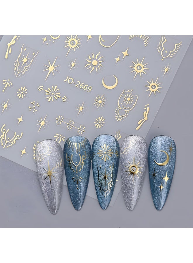 12 Sheets Silver Gold Moon Star Nail Art Stickers - 3D Self Adhesive Decals for Design and Decoration - Supplies Accessories for Women - Image 5