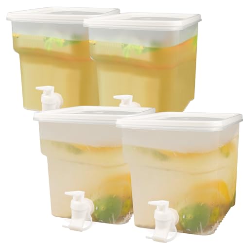 BEWBBAT 4 Pack 1.3 Gallon Drink Dispenser with Spigot for Fridge, Leakproof Plastic Water Container Fridge Beverage Dispenser Ice Juice Dispenser with Spigot for Home Party Restaurant Bar Buffet - Image 1