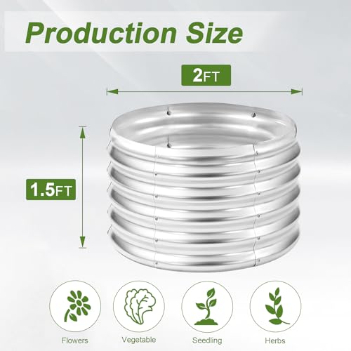 AHEONLAR 2 Pack 2x2x1.5ft Round Galvanized Raised Garden Bed Outdoor Metal Planter Box for Vegetables Steel Raised Beds for Gardening Silver - Image 3