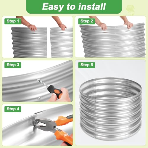 AHEONLAR 2 Pack 2x2x1.5ft Round Galvanized Raised Garden Bed Outdoor Metal Planter Box for Vegetables Steel Raised Beds for Gardening Silver - Image 5