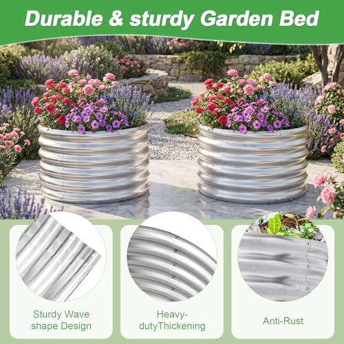 AHEONLAR 2 Pack 2x2x1.5ft Round Galvanized Raised Garden Bed Outdoor Metal Planter Box for Vegetables Steel Raised Beds for Gardening Silver - Image 4