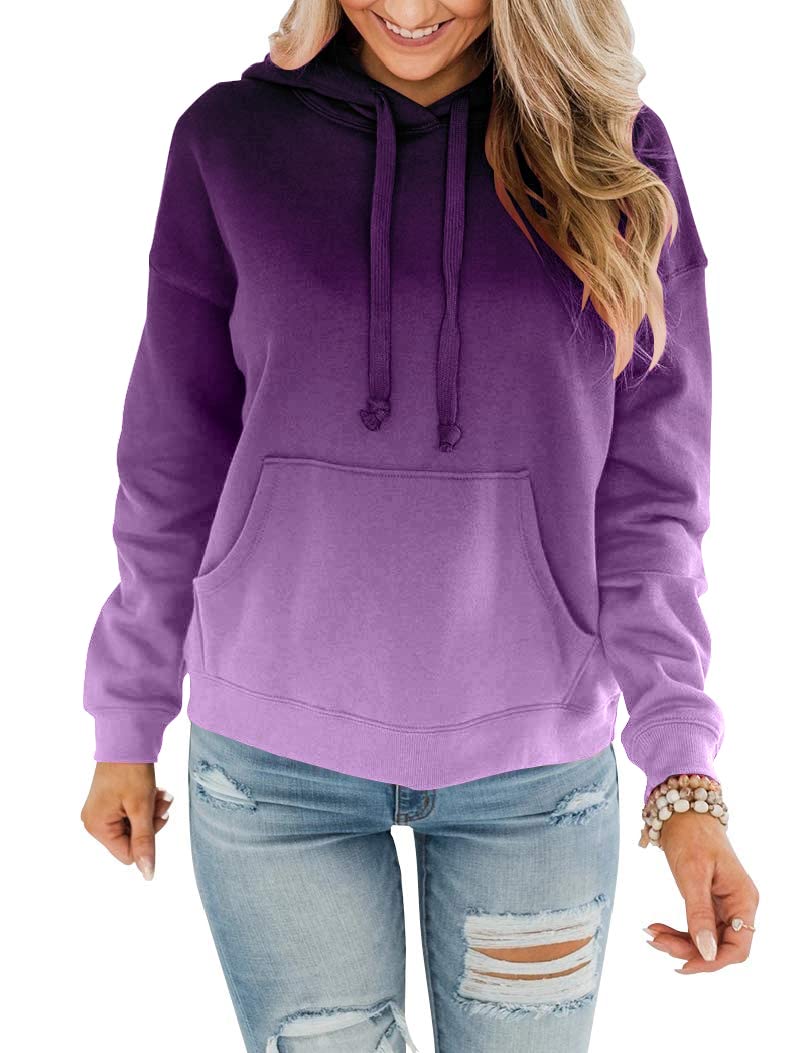 BeadChica Women's Casual Hoodies Crew Neck Long Sleeve Sweatshirts With Pocket Lightweight Pullover Tops-Gradient-M - Image 1