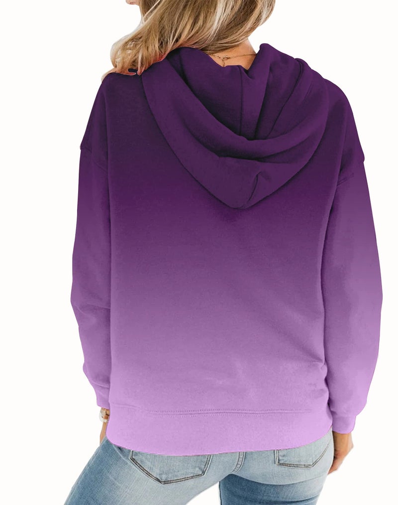 BeadChica Women's Casual Hoodies Crew Neck Long Sleeve Sweatshirts With Pocket Lightweight Pullover Tops-Gradient-M - Image 3