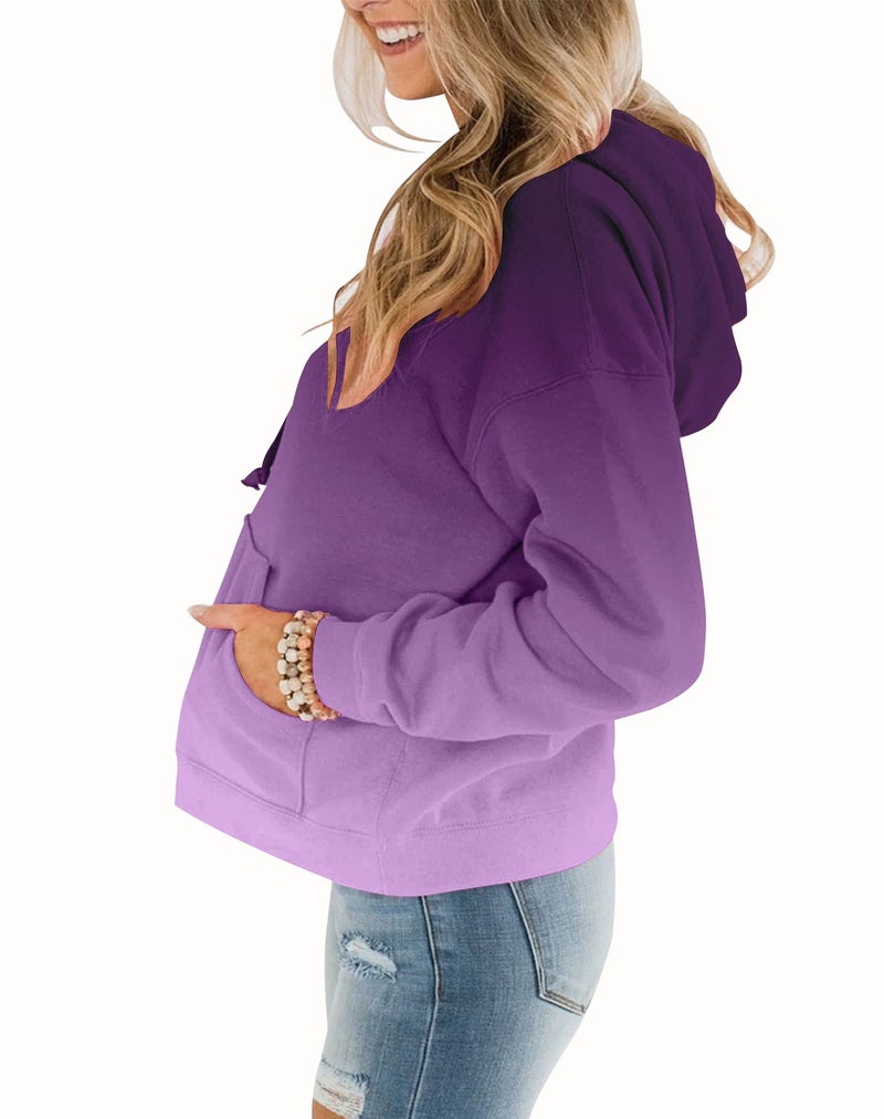 BeadChica Women's Casual Hoodies Crew Neck Long Sleeve Sweatshirts With Pocket Lightweight Pullover Tops-Gradient-M - Image 2