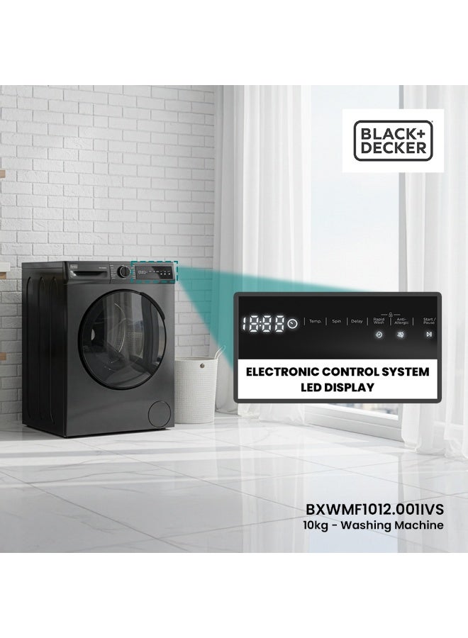 BLACK+DECKER 10KG Front Load Washing Machine, 1400 RPM, BLDC Motor, Touch Panel 10 kg 2400 W BXWMF1012.001IVS Dark Grey - Image 2