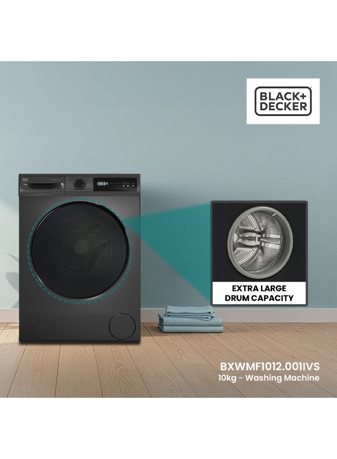 BLACK+DECKER 10KG Front Load Washing Machine, 1400 RPM, BLDC Motor, Touch Panel 10 kg 2400 W BXWMF1012.001IVS Dark Grey - Image 4