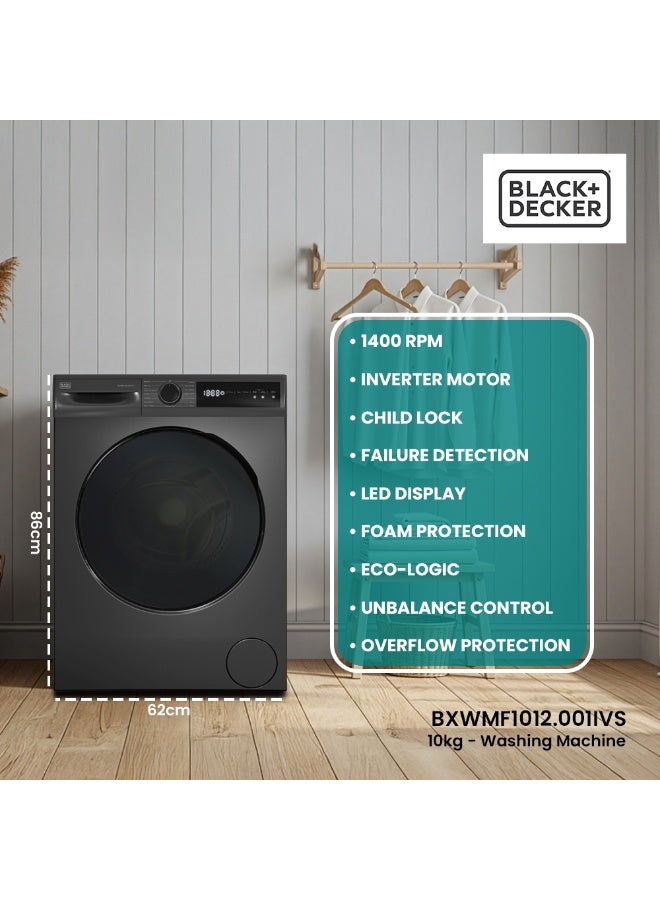 BLACK+DECKER 10KG Front Load Washing Machine, 1400 RPM, BLDC Motor, Touch Panel 10 kg 2400 W BXWMF1012.001IVS Dark Grey - Image 3