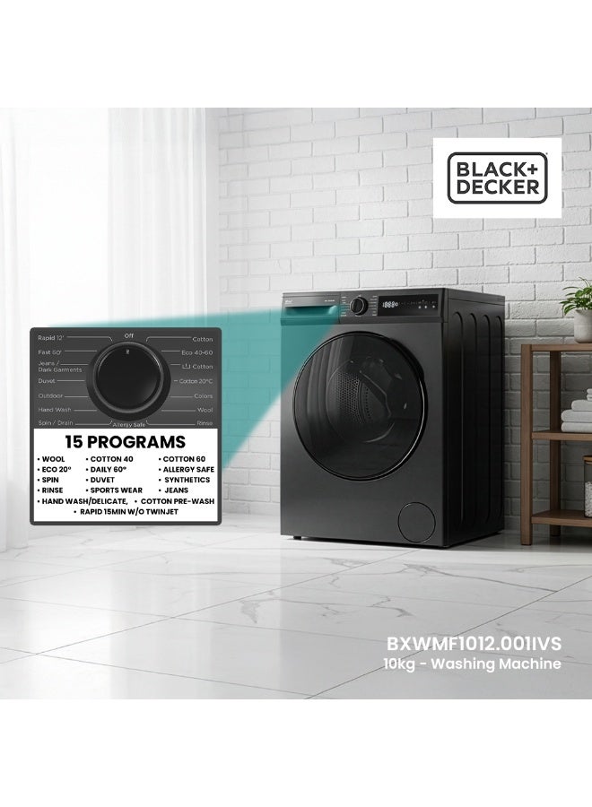 BLACK+DECKER 10KG Front Load Washing Machine, 1400 RPM, BLDC Motor, Touch Panel 10 kg 2400 W BXWMF1012.001IVS Dark Grey - Image 5