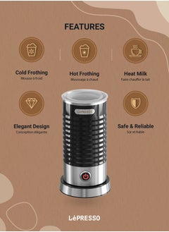 LePRESSO Hot & Cold Milk Frother, Frothing Capacity 100ML, Regular Heating 200ML, 3pin UK Power Plug, 450W Rated Power-Black  - Image 3