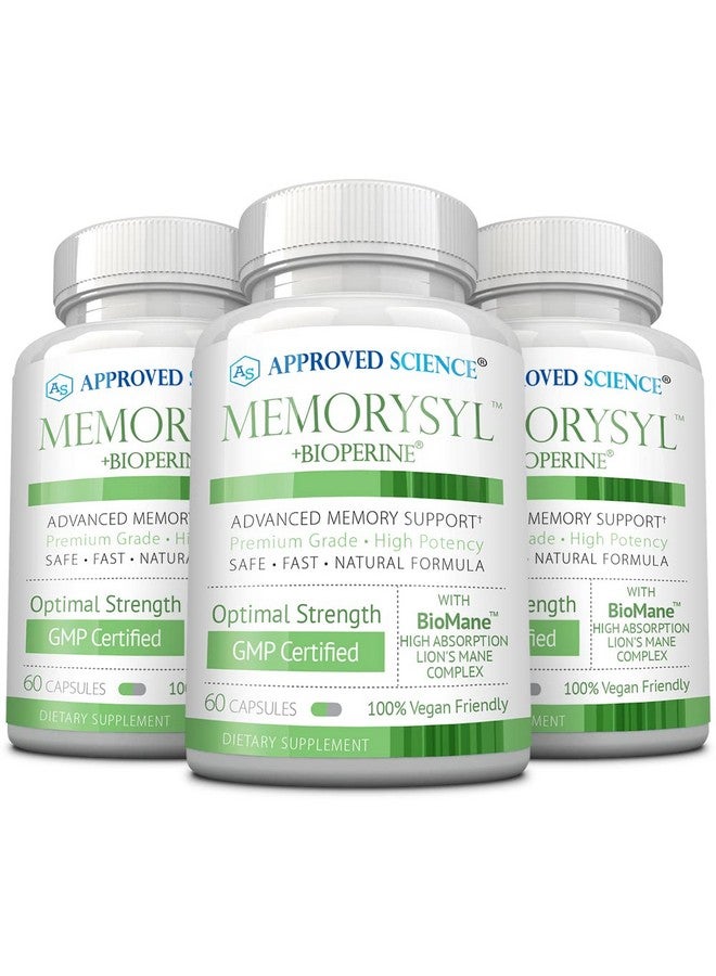 Approved Science MemorySyl - Memory Boosting Supplement - Improve Focus and Concentration - Protect Against Cognitive Decline - with Lion’s Mane and BioPerine - 3 Month Supply - Vegan - Image 1