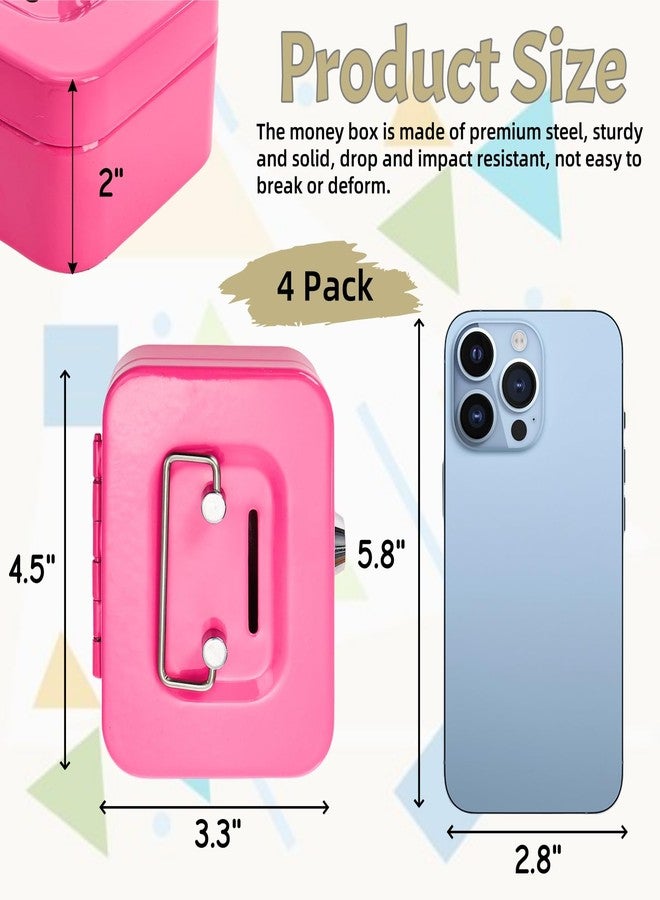 Jowgut 4 Pack Mini Cash Box, Small Metal Money Box with Key Lock, 4.5"L × 3.3"W × 2"H Durable Safe Coin Organizer Bank for Christmas New Year Gift - Image 2