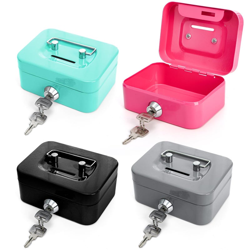 Jowgut 4 Pack Mini Cash Box, Small Metal Money Box with Key Lock, 4.5"L × 3.3"W × 2"H Durable Safe Coin Organizer Bank for Christmas New Year Gift - Image 1