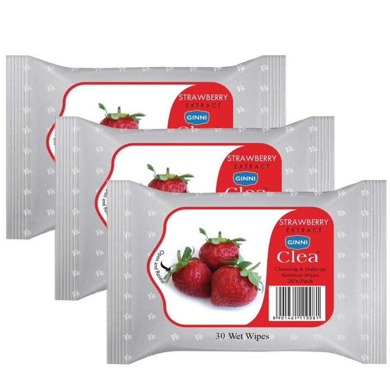 GINNI CLEA Wet Wipes, Cleansing & Makeup Remover Wipes, Wet Tissues for Face Moisturizing With Strawberry Fragrance (Pack of 3) - Image 5