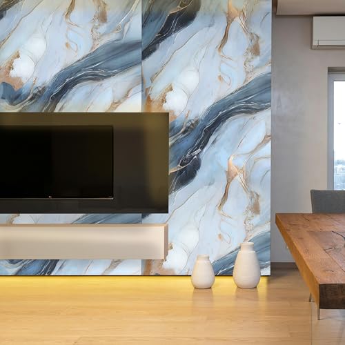 Jig-Tik Self-Adhesive Kitchen Wallpaper, PVC 3D Wall Sticker Oil Proof & Waterproof, Kitchen Backsplash White Stickers Wallpaper for Hotel/Living Room/Bedroom & Café Walls (60cx200cm)(Blue White) - Image 4