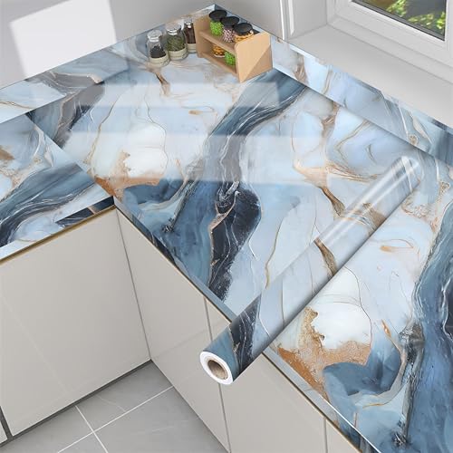Jig-Tik Self-Adhesive Kitchen Wallpaper, PVC 3D Wall Sticker Oil Proof & Waterproof, Kitchen Backsplash White Stickers Wallpaper for Hotel/Living Room/Bedroom & Café Walls (60cx200cm)(Blue White) - Image 2