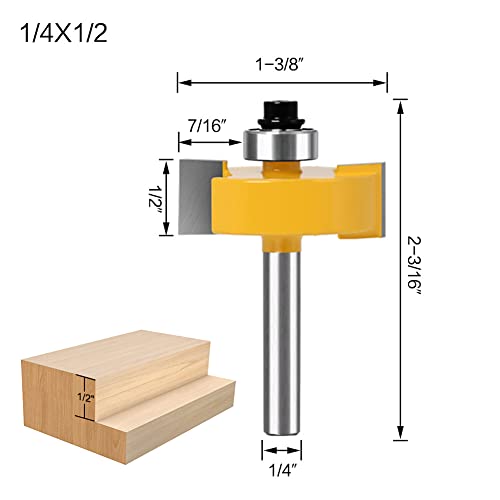 WSOOX 1/4 Inch Shank Rabbet Router Bit Set, 3 Pieces Rabbeting Router Bit with 6 Bearings Set (1/8", 1/4", 5/16", 3/8", 7/16", 1/2" Bearings) (1/4 Inch) - Image 5