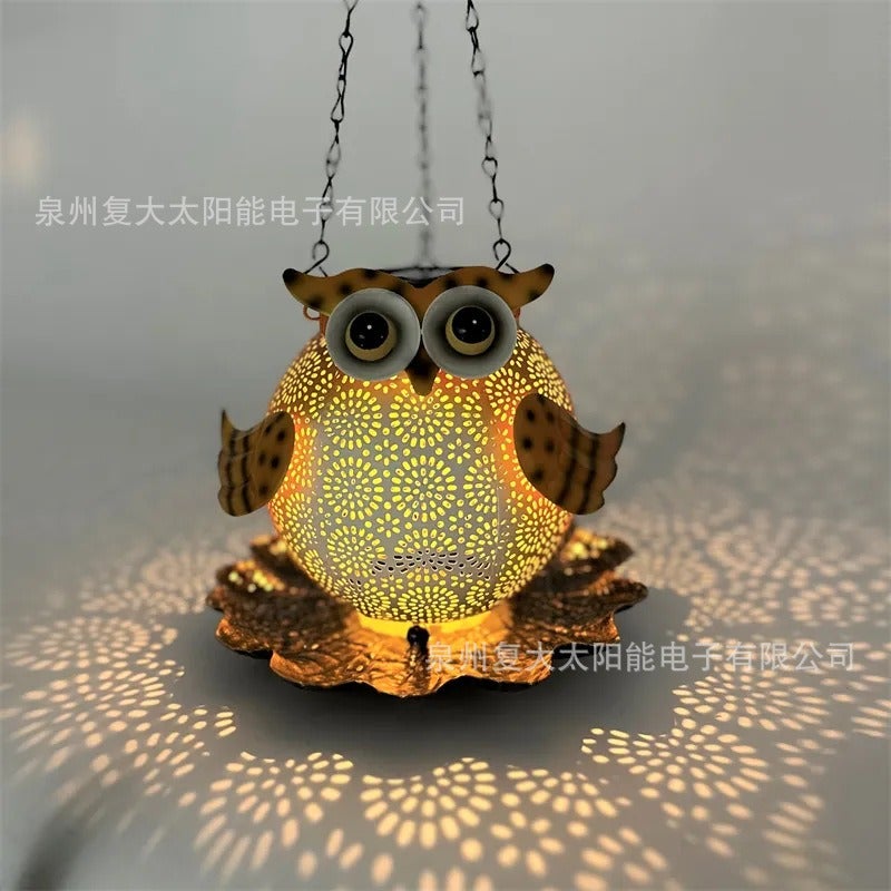 fuda فانوس بومة يعمل بالطاقة الشمسية - ديكور حديقة من الحديد المطاوع مع إضاءة LED للاستخدام الخارجي - Image 4