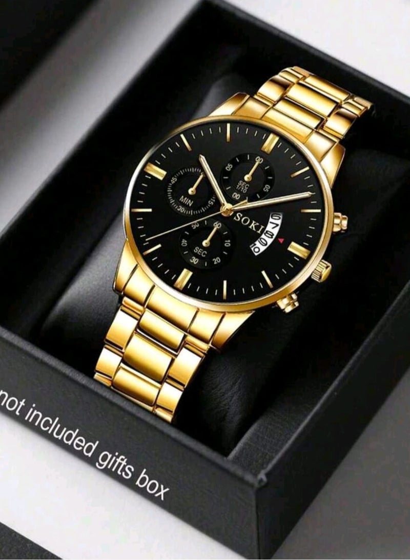 سوكي ساعة رجالية أعمال، رياضية، كاجوال، تقويم، عقارب رقمية، سوار من الصلب، ساعة كوارتز مناسبة للارتداء اليومي - Image 4