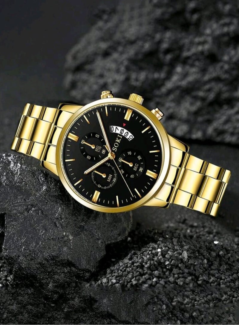 سوكي ساعة رجالية أعمال، رياضية، كاجوال، تقويم، عقارب رقمية، سوار من الصلب، ساعة كوارتز مناسبة للارتداء اليومي - Image 5