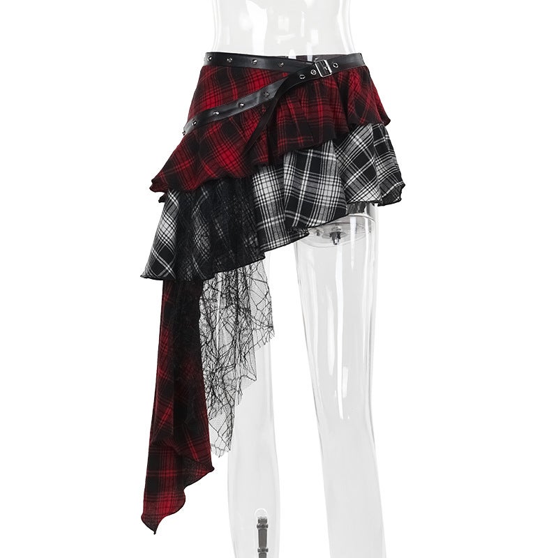 CF24300 autumn 2024 new hip skirt European and American style temperament hot girl slim irregular plaid overskirt women Plaid