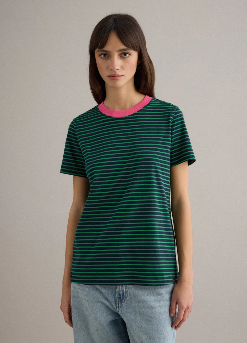 او في اس OVS Green Striped Pure Cotton Regular Fit T-Shirt