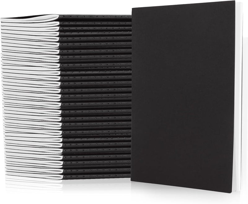 MIVIDE 50 Pack A5 Kraft Notebooks Black Cover Journal Bulk Pack 83 x 55 inch Notebooks 60 Pages Lined Travel Notebooks for Writing Making Plans School Office Supplies - Image 1