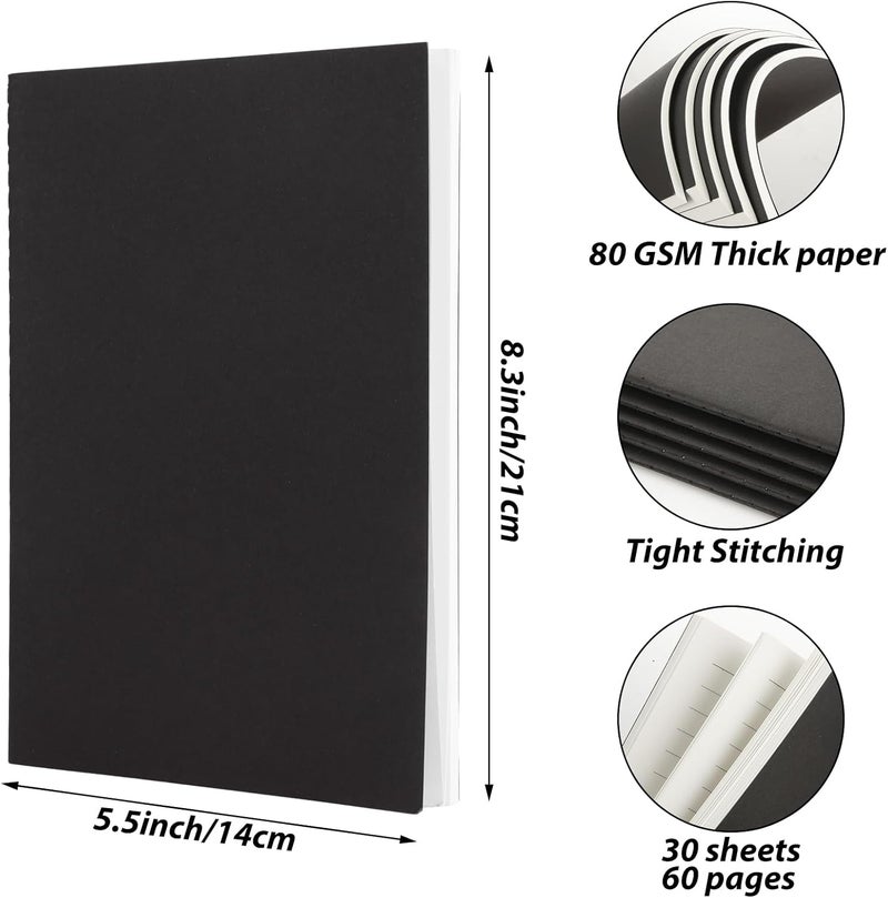 MIVIDE 50 Pack A5 Kraft Notebooks Black Cover Journal Bulk Pack 83 x 55 inch Notebooks 60 Pages Lined Travel Notebooks for Writing Making Plans School Office Supplies - Image 2