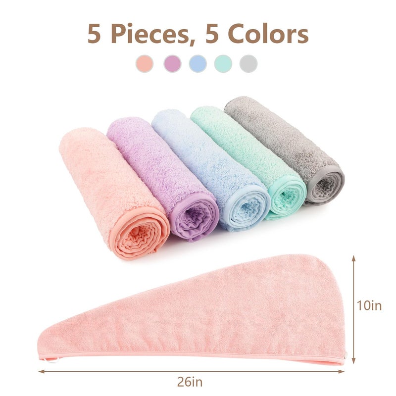 AIDEA Microfiber Hair Towel Wrap, 5 Pack Hair Turbans, Super Absorbent Quick Dry Hair Towel Wrap for All Hair Types Anti Frizz, 26"Ã—10" - Image 3