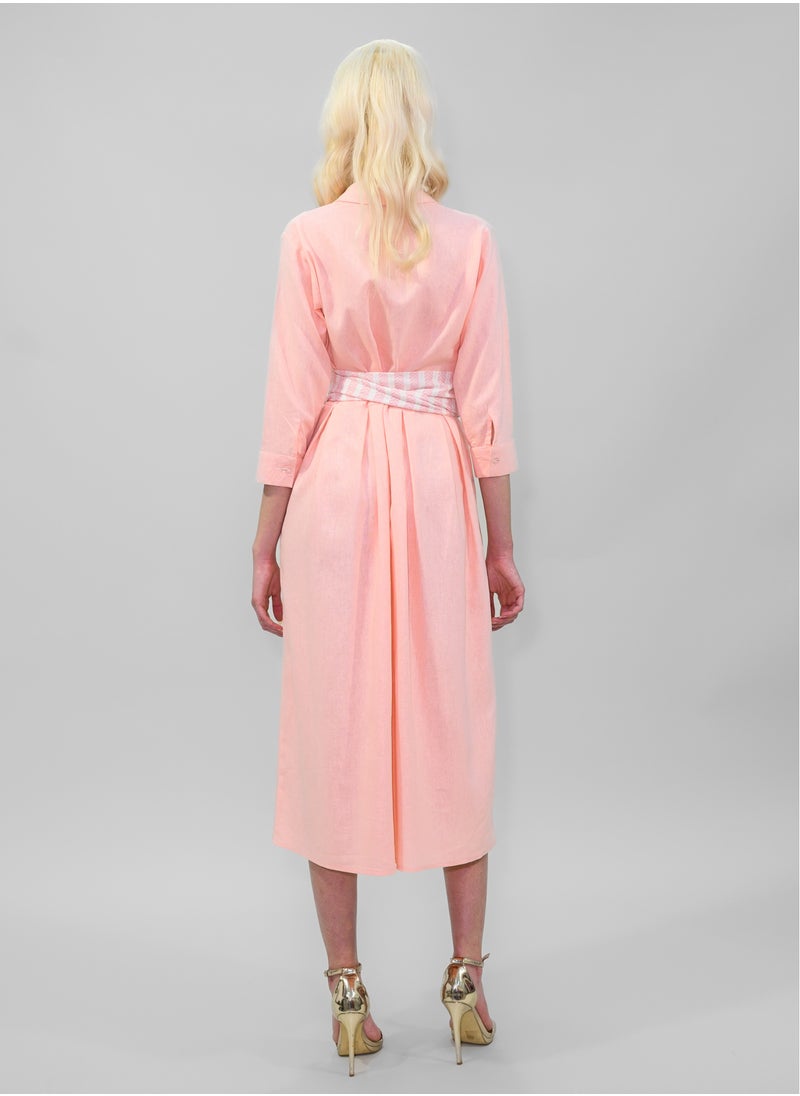 BITOLIA GALLERY - Long Pink Linen Dress - Image 1