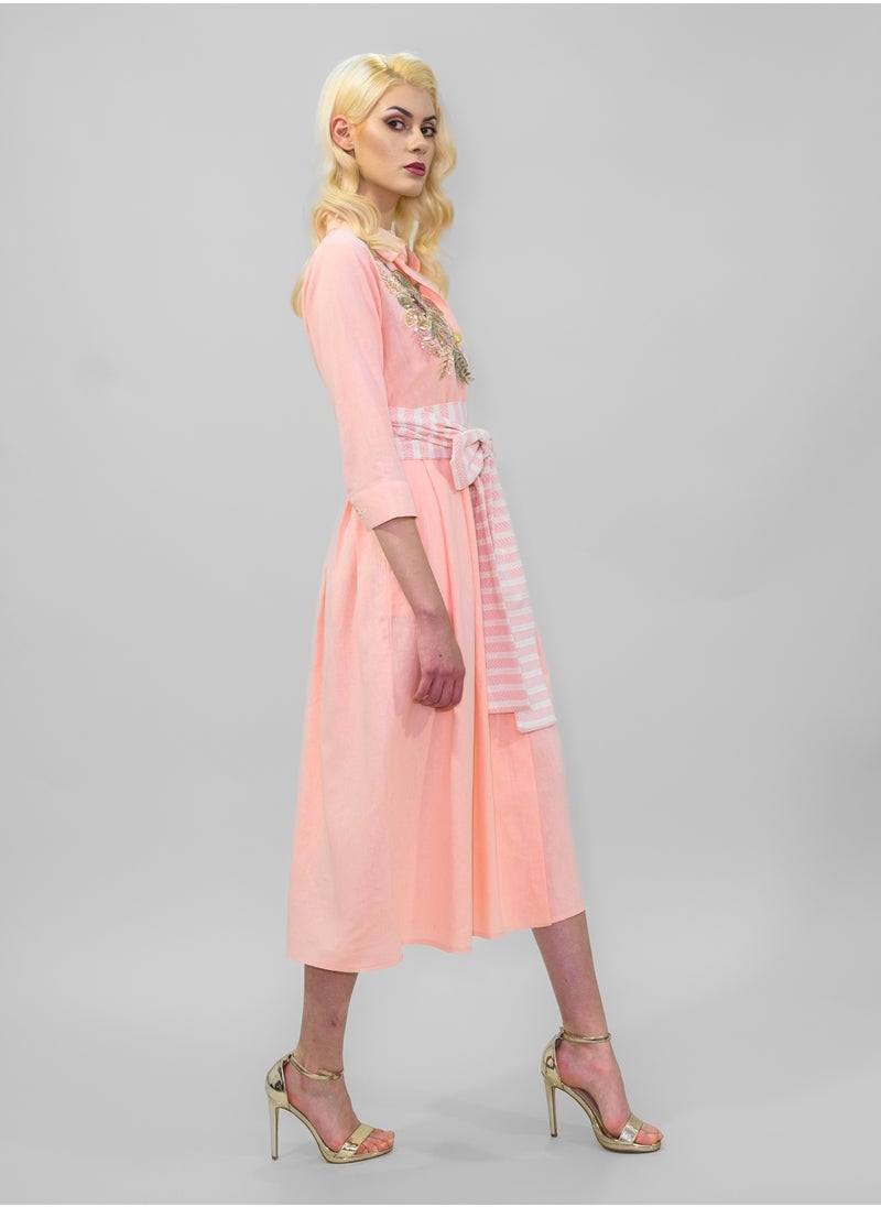 BITOLIA GALLERY - Long Pink Linen Dress - Image 1