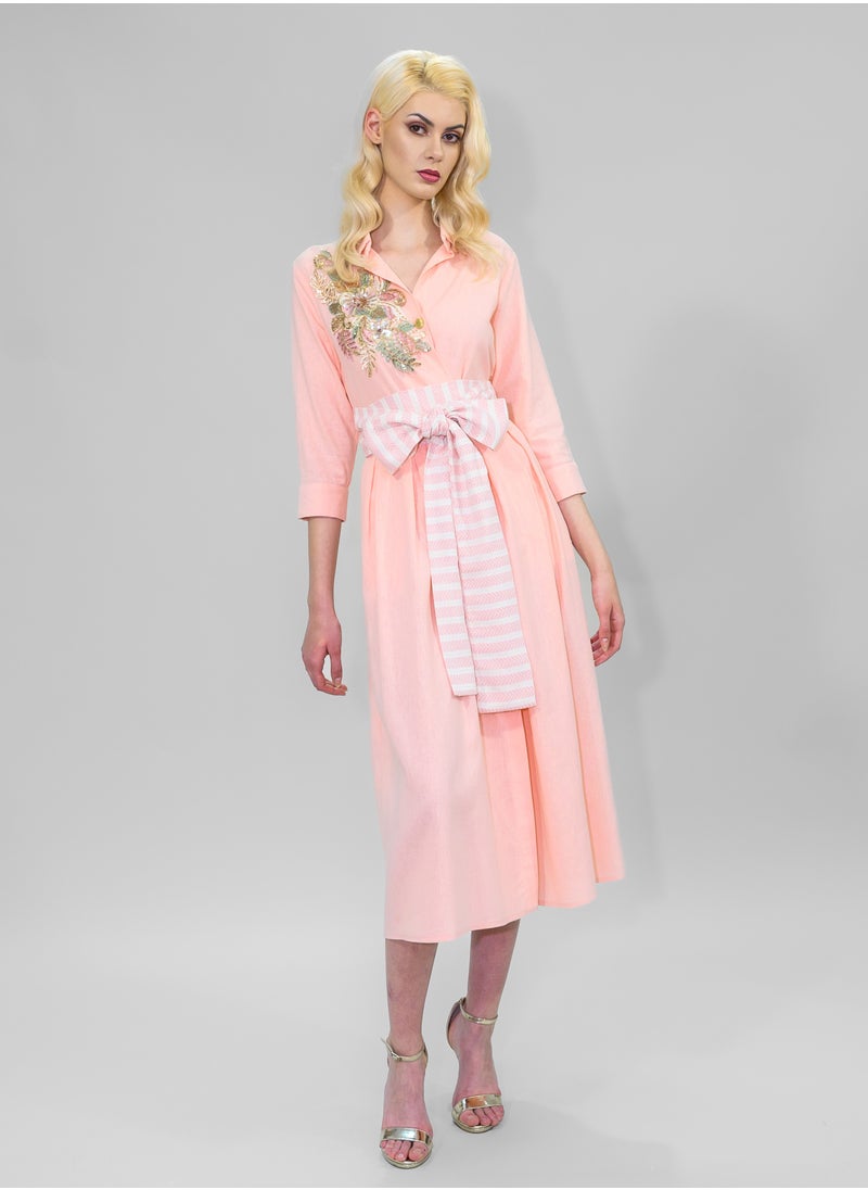 BITOLIA GALLERY - Long Pink Linen Dress - Image 1