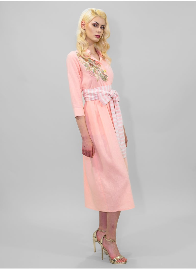 BITOLIA GALLERY - Long Pink Linen Dress - Image 1