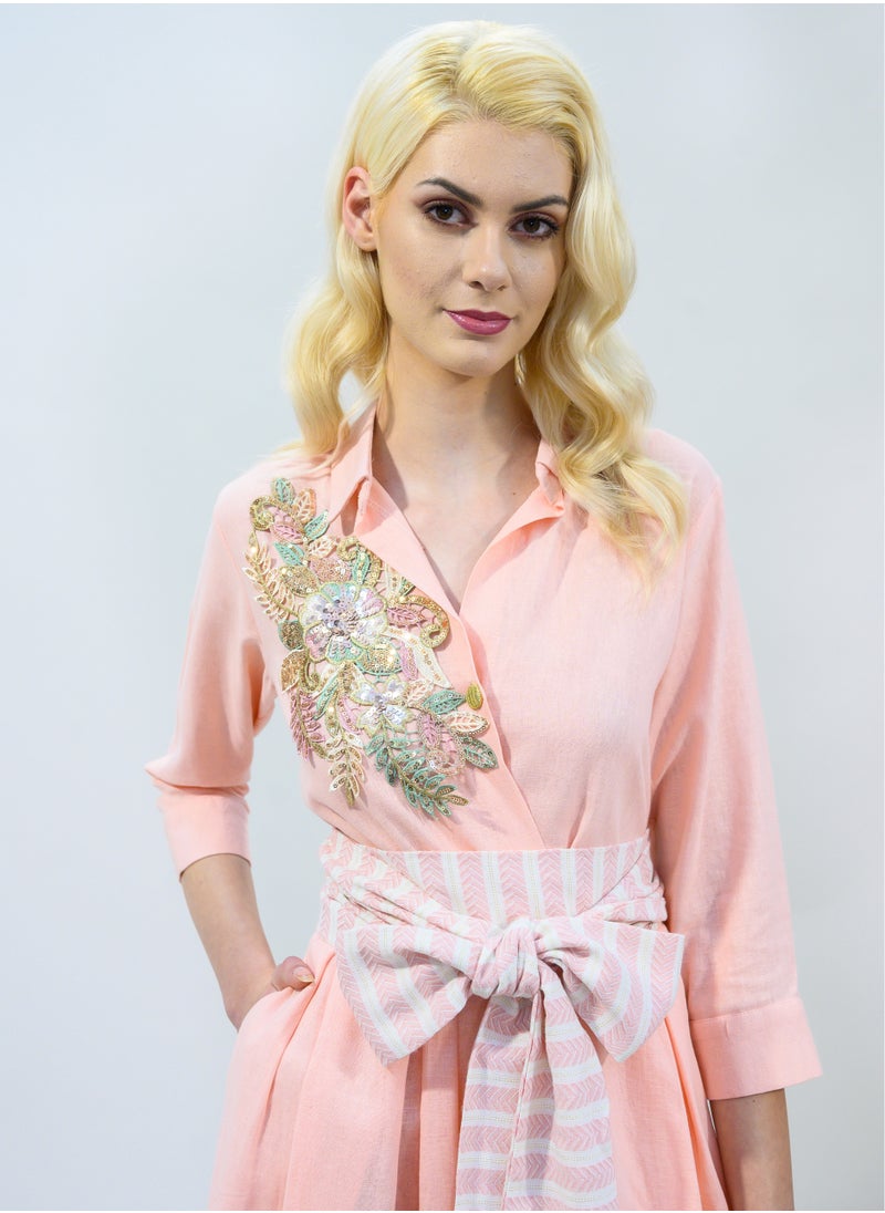 BITOLIA GALLERY - Long Pink Linen Dress - Image 1